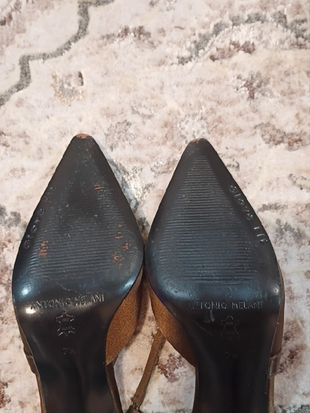 ANTONIO MELANI Brown Satin Pointed-Toe Slingback Heels with Decorative Button - Picture 4 of 7